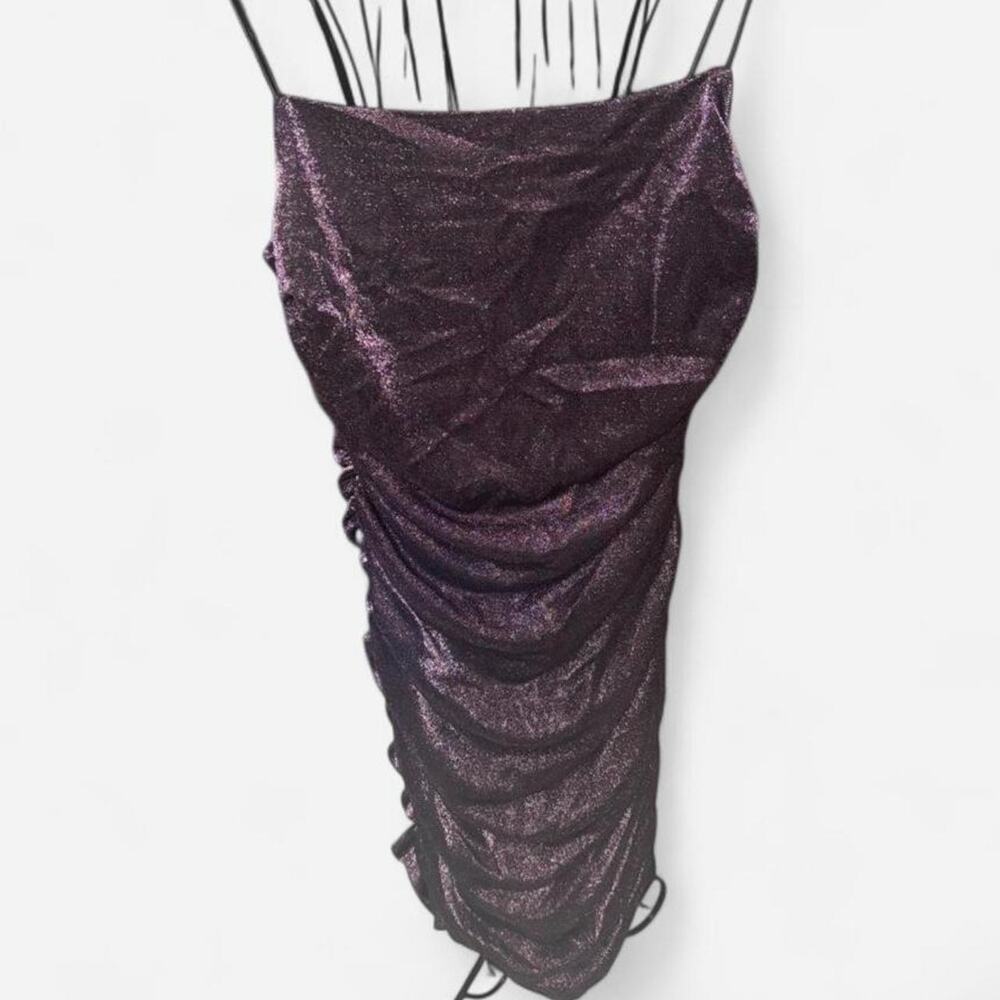 Windsor Purple Metallic Glitter Ruched Bodycon Mini Dress Medium Party Night Out